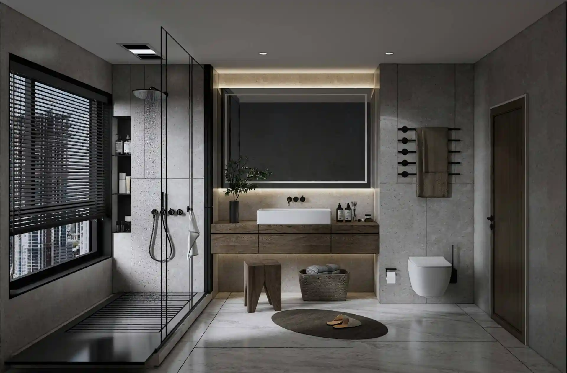 Baño moderno completamente terminado por ReformaT Venezuela con acabados premium y diseño spa