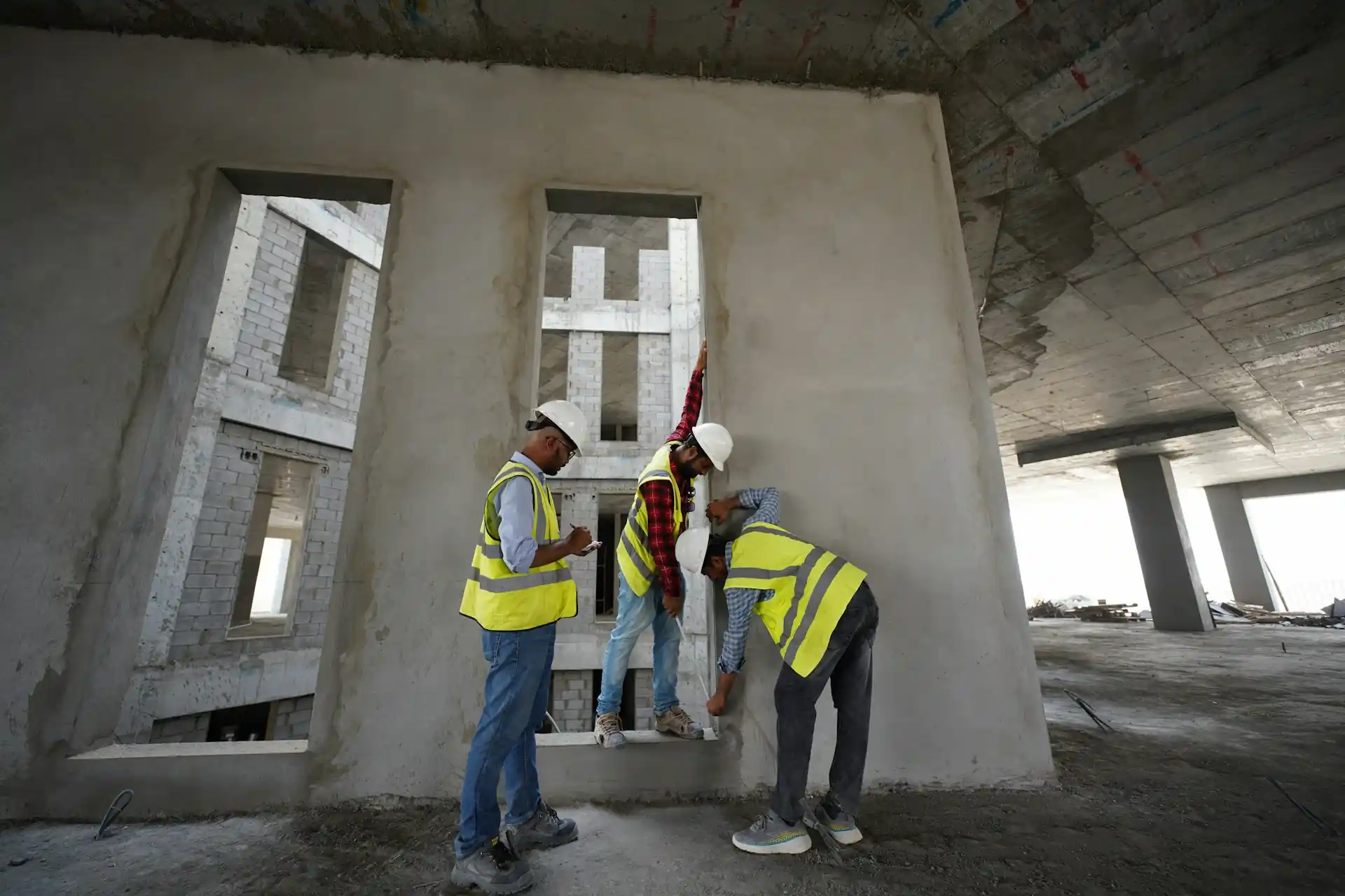 Equipo de profesionales trabajando coordinadamente en obra de reforma integral